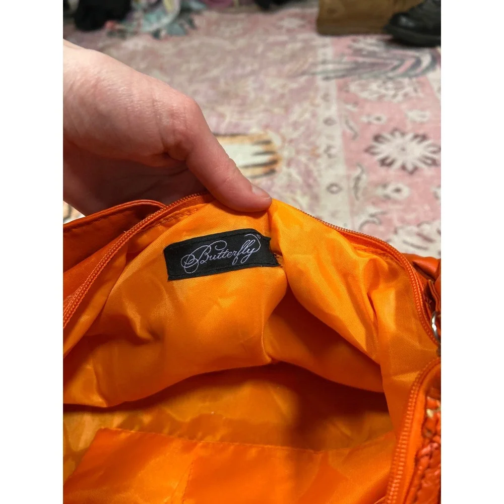 Y2K Orange Slouchy Hobo Shoulder Bag Bow‎ Detail Textured Statement